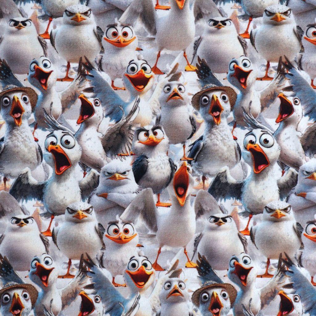 Baumwolljersey lustige Möwen Digitaldruck